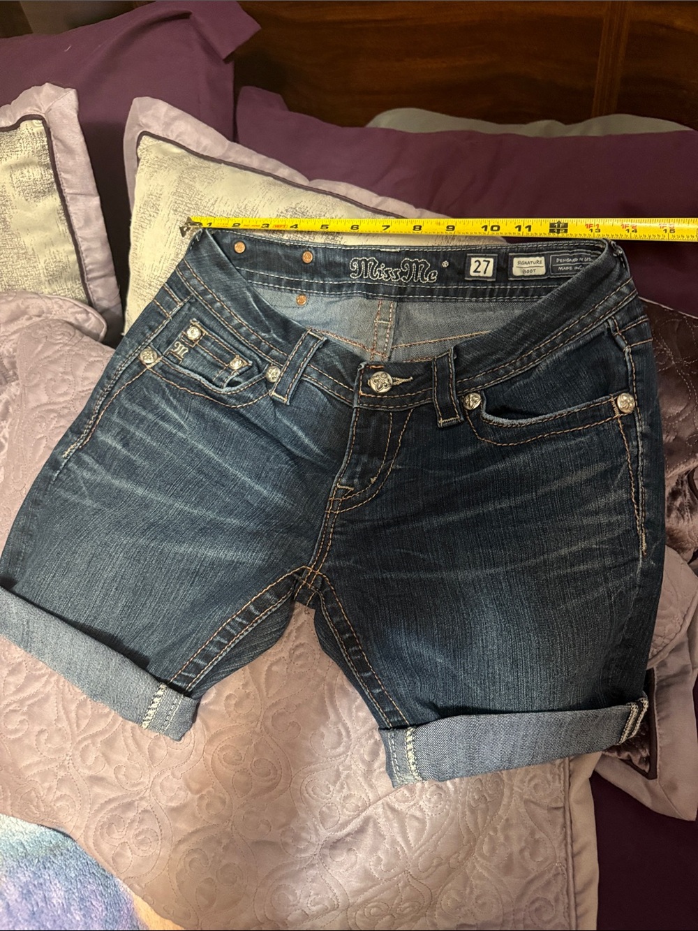 Miss Me Dark Indigo Cuffed Denim Shorts - Dark Blue